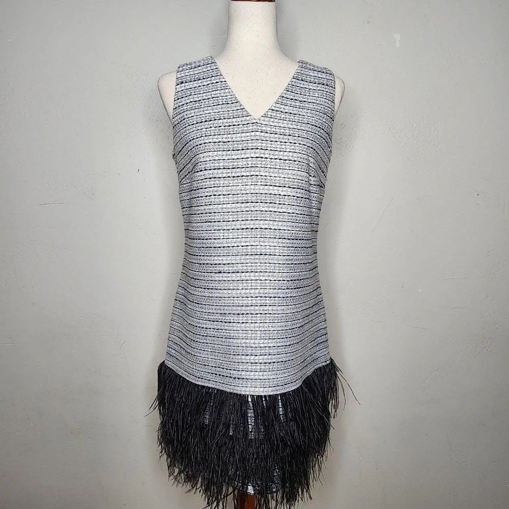 Sail to Sable Metallic‎ Tweed and Feather Sleeveless Party Dress Size 6